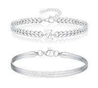 ZENGSING Men's Bracelet Stainless Steel Bracelets Curb Chain Bracelet Men's with Letters 2 Pieces Silver Men's Bracelets A-Z Bracelet Birthday Gifts for Men Dad Boyfriend Son Brother Husband, Große,