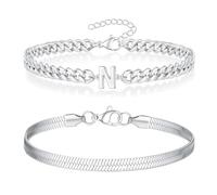 ZENGSING Men's Bracelet Stainless Steel Bracelets Curb Chain Bracelet Men's with Letters 2 Pieces Silver Men's Bracelets A-Z Bracelet Birthday Gifts for Men Dad Boyfriend Son Brother Husband, Große,