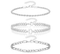 ZENGSING Men's Bracelet with Letters, 3 Pcs Chain Bracelet for Men Women, Silver Stainless Steel Bracelets, Hip Hop Bracelets with Initial Letter, Gift for Dad Son Brother Boyfriends (Silver D)