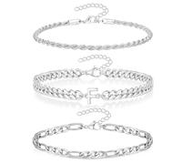 ZENGSING Men's Bracelet with Letters, 3 Pcs Chain Bracelet for Men Women, Silver Stainless Steel Bracelets, Hip Hop Bracelets with Initial Letter, Gift for Dad Son Brother Boyfriends (Silver F)