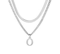 ZENGSING Mens Initial Necklace, Stainless Steel Silver Cuban Chain Adjustable Snake Chain with A-Z Letter Pendant Layered Chain Necklace for Men Dad Boyfriend Birthday Father's Day Gift (O)
