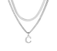 ZENGSING Mens Initial Necklace, Stainless Steel Silver Cuban Chain Adjustable Snake Chain with A-Z Letter Pendant Layered Chain Necklace for Men Dad Boyfriend Birthday Father's Day Gift (C)
