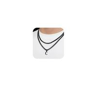 ZENGSING Men's Stainless Steel Pendant Necklace with Letters A-Z, Stainless Steel Letter Necklaces, Layered Initial A-Z Chain with Letters, Double Chain Necklace for Men Women (Black C)
