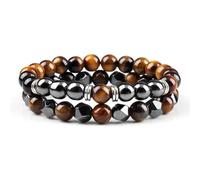 ZENGSING Perlenarmband Herren Herrenarmband aus Halbedelmetall 2 Stücke Perlenarmbänder Set Elastisches Kugelarmband Verstellbares Edelstahl Armband Herren Damen Geschenk für Männer (C)