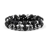 ZENGSING Perlenarmband Herren Herrenarmband aus Halbedelmetall 2 Stücke Perlenarmbänder Set Elastisches Kugelarmband Verstellbares Edelstahl Armband Herren Damen Geschenk für Männer (B)