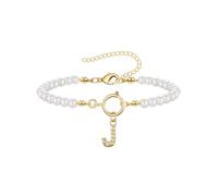 ZENGSING Women's Initial Pearl Bracelet Pearl Chain Bracelet for Women Adjustable A-Z Capital Initial Pendant Charm Pearl Bracelet with Initial Gifts for Women (J)