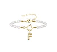 ZENGSING Women's Initial Pearl Bracelet Pearl Chain Bracelet for Women Adjustable A-Z Capital Initial Pendant Charm Pearl Bracelet with Initial Gifts for Women (F)