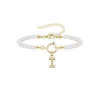 ZENGSING Women's Initial Pearl Bracelet Pearl Chain Bracelet for Women Adjustable A-Z Capital Initial Pendant Charm Pearl Bracelet with Initial Gifts for Women (I)