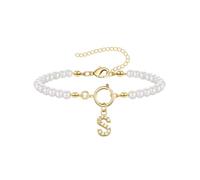 ZENGSING Women's Initial Pearl Bracelet Pearl Chain Bracelet for Women Adjustable A-Z Capital Initial Pendant Charm Pearl Bracelet with Initial Gifts for Women (S)