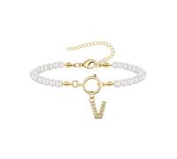 ZENGSING Women's Initial Pearl Bracelet Pearl Chain Bracelet for Women Adjustable A-Z Capital Initial Pendant Charm Pearl Bracelet with Initial Gifts for Women (V)