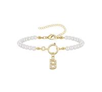 ZENGSING Women's Initial Pearl Bracelet Pearl Chain Bracelet for Women Adjustable A-Z Capital Initial Pendant Charm Pearl Bracelet with Initial Gifts for Women (B)