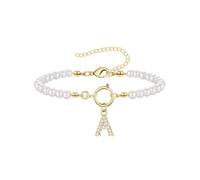ZENGSING Women's Initial Pearl Bracelet Pearl Chain Bracelet for Women Adjustable A-Z Capital Initial Pendant Charm Pearl Bracelet with Initial Gifts for Women (A)