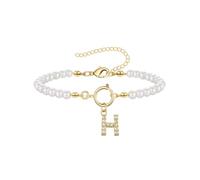 ZENGSING Women's Initial Pearl Bracelet Pearl Chain Bracelet for Women Adjustable A-Z Capital Initial Pendant Charm Pearl Bracelet with Initial Gifts for Women (H)