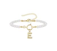 ZENGSING Women's Initial Pearl Bracelet Pearl Chain Bracelet for Women Adjustable A-Z Capital Initial Pendant Charm Pearl Bracelet with Initial Gifts for Women (E)