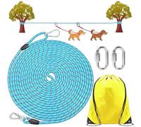 ZENGSUSU Multifunctional Dog Tie Out Cable 60ft for Two Dogs，Reflective Runner Trolley System for Dog Up to 300 lbs，Outdoor Zip Line Long Leash with Handle and Removable Connection Ring