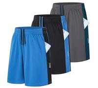 ZENGVEE 3 Pack Gym Shorts Men Running Sports Quick Dry Breathable Workout Shorts Multipack Exercise Training Lightweight with Pocket Basketball（0501-Black Grey Blue-S）
