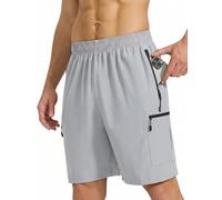 ZENGVEE Men's Running Gym Sports Training Shorts with Zip Pockets Quick Dry Hiking Cargo Shorts for Outdoor Sport Lightweight Breathable Water Resistant Travel Casual（D3090-Light Gray-L）