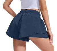 ZENGVEE Women's Mid Waisted Running Shorts - Triangle Liner Quick Dry Sport Gym Yoga Shorts with Headphone Pockets,D3330-Dark Blue-S