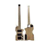 ZENGXUE Electric Guitar Neck 30- inch Mini Headless Electric Guitar Ash Wood Body Canadian Maple Neck 6- string 24- fret Bolt Matte Natural Color Belt Bag