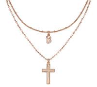 ZENI Dainty Cross Necklaces for Women, Rose Gold Plated Layered Chain Initial B Pendant Choker Necklace, Cubic Zirconia Cross Christian Faith Jewelry Communion Baptism Gifts for Girls