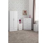 Seconique Nevada 2 Door 1 Drawer Wardrobe Bedroom Set White Gloss 2 Man Del