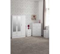 Seconique Nevada 3 Door 2 Drawer Mirrored Wardrobe Set White Gloss