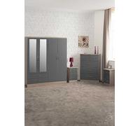 Seconique Nevada 4 Door 2 Drawer Wardrobe Bedroom Set - Grey Gloss/Light Oak Effect Veneer, Grey