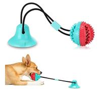 Zenith Bloom Dog Puzzle Toy - Suction Cup Tug of War Chew Toy, Leaking Treat Ball, Teeth Cleaning, Durable Non-Toxic Rubber, Interactive Slow Feeder for Small/Medium Dogs (Blue/Red)
