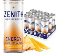 ZENITH | Lions Mane Mushroom Infused Natural Energy Drink | Boost Energy, Focus & Producivity - Low Calorie, Low Sugar, Vegan, Lions mane, Green Coffee Beans, L-Theanine, Vitamin C - 12 x 250ml