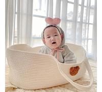 ZenithAur Baby Moses Basket Baby Sleeping Basket, Foldable Portable Cotton Rope Nest Bed with Mattress Pad for Living Room, Bedroom, Nursery Usage (White)