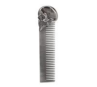 ZenithAur Beard Comb for Men crafted from solid Zinc Alloy, a portable Pocket Hair Comb with smooth rounded teeth and a stylish Skull Pattern Comb for travel and daily grooming (Silver)