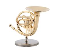 ZenithAur Musical Instrument Desk Decor, Miniature French Horn Model 4in Golden Ornament with Stand Nice for Treats
