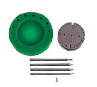 ZenithAur Watch Movement Balance Wheel Stand with 4 Punches | 7 piece watch repair kit: alloy balance wheel stand, 80x15mm base, 4 punches from 0.15 to 0.6mm, 1 pin for watch repair