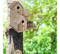 ZenithAur Wooden Bird House Outdoor with 3 entry holes, a decorative Small Bird Nesting Box for your yard or garden, a shelter for bluebirds and finches