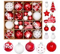 ZenithAura 42 Pieces Christmas Ornaments, Various Styles Christmas Tree Balls, Red and White Plastic Christmas Ornaments for Christmas Tree, Hanging Tree Decor for Indoor