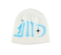 ZenithAura Star Graffiti Hat Y2k Baggy Slouchy Beanie Cap Skull Cap Beanie, Autumn Spring, Star Graffiti Beanie, Hat, Slouch Beanie Lightweight Jersey (White Blue)