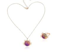 ZenithAura Temperature Sensing Color Change Mood Necklace Ring Set Cute Cat Unicorn Round Love Heart Shape Pendant Necklace Open Rings With Card For Women