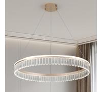ZenithBeam Gold Crystal Chandelier,80Cm Round Led Chandeliers Ceiling Light,Modern Semi Flush Living Room Lights,300K-6000K Dimmable Pendant Light for Bedroom Kitchen Hall Villa,58W