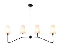 ZenithBeam Kitchen Island Lights,120Cm Pendant Light 4-Light Classic Linear Black Chandelier with White Linen Lampshade E14 Hanging Lights for Bedroom,160W