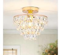 ZenithBeam Mini Crystal Chandelier, Modern Crystal Ceiling Light, Small, Gold, D9.84" * H9.44"/D25cm* H24cm, Bedroom, Hall, Living Room