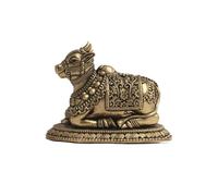 ZenithCart Premium Brass Nandi Statue | Small Size Beautifully Crafted Gate Keeper of Shiva N Parvati Idol | Shiv Sewak Holy Cow Bull Figurine | 2 inch