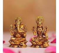 ZenithCart Pure Brass Ganesh Lakshmi Idol Pair - 4 cm Small Murti Set for Home Pooja, Car Dashboard & Spiritual Décor - Hindu God Statues
