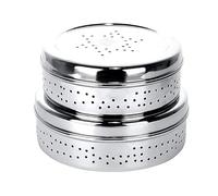 ZenithCart Stainless Steel Green Coriander Storage Box | Hole Puri Dabbas/Flat Canisters | Curry Leaves Box | Sprouts with Air Ventilation Food Container| Steel Utility Container | 300ml & 200ml Set