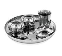 ZenithCart Stainless Steel Premium Dinner Set | Heavy Steel Plate | Dinner Set Combo | Round Thali | Mirror Polish | Set of 6 PC (1 Thali, 2 Bowls, 1 Mini Sweet Dish Plate, 1 Glass and 1 Spoon)