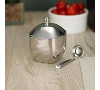 ZenithCart Stainless Steel Square Shape Ghee and Oil Pot | Storage Container with Spoon for Kitchen | 6.5cm Dia, 160ML approx - Silver (Pack of 1)