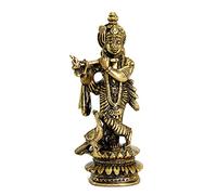 ZenithCart Traditional Brass Murti of Lord Krishna Playing Flute with Peacock by His Side | Divine Figurine for Pooja, Janmashtami, and Festive Home Décor | 6.4L x 3.8W x 12.7H Cm