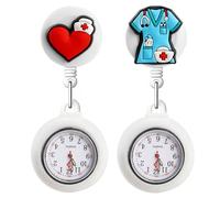 ZenithCove 2PCS Nurse Watches for Women, Retractable Nurses Fob Watch with Luminous Hands Cute Pattern and Silicone Case Brooch Lapel Pocket Clip-on Watch Easy for Nurses Doctors Paramedic to Carry