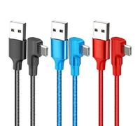 ZenithCove 3 Pack USB C Charger Cable 2M, USB to USB C Cable Right Angle 6A Fast Charging 90 Degree Nylon Braided Type C Charger Lead for USB C Phone Tablet Camera (Black&Blue&Red)