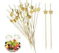ZenithQuest 100 Pack Bamboo Cocktail Sticks, 4.7in Gold Five-Pointed Star Decorative Fruit Skewers