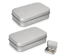 ZenithQuest 2 Pack Small Rectangular Hinged Tin Boxes, Silver | Durable Tinplate Hinged Tin Boxes with Sealed Lid, Smooth Rounded Edges, Portable Storage for Keys, Coins & Jewellery